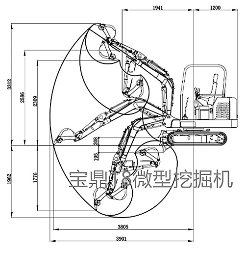 寶鼎BD18微型挖掘機(jī)工作尺寸